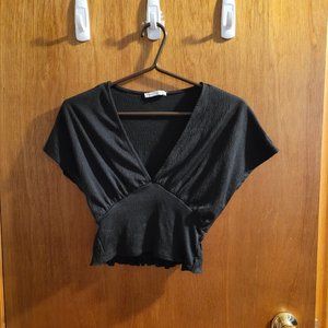 Zara Smocked Waist Cropped Blouse Sleeveless Black Women's Size S